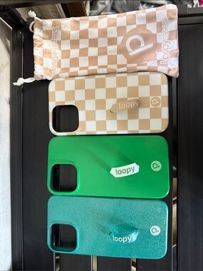 Loopy Case Phone Cases in Teal, Green, and Beige Checkered - iPhone 13 ProMax